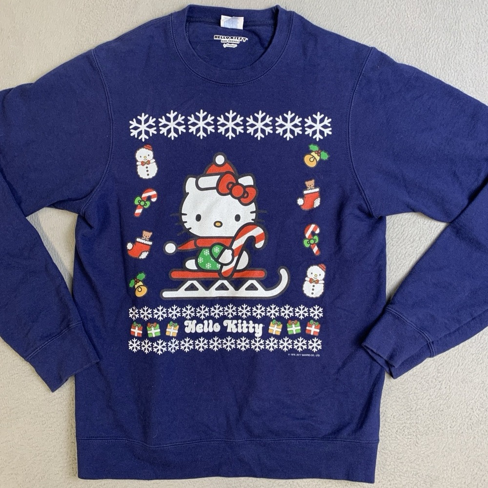 Sanrio Hello Kitty Sweatshirt Women's Size Small Navy Blue Christmas Crewneck